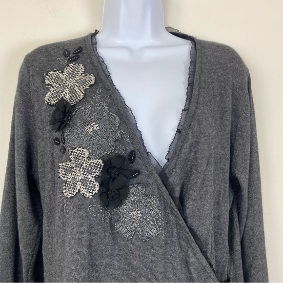 COLDWATER CREEK Cashmere Angora Blend Surplice V-neck Grey Sweater Medium Soft - Picture 2 of 5